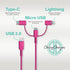 Classy Chargers Universal 3-in-1 Nylon Charging Cables for iPhone, Android, and More | 6ft Certified Lightning Cable, Type C, Micro USB | Compatib...
