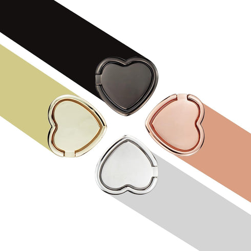 2 Packs Glossy Finish Love Heart Shaped Cell Phone Ring Holder Stand, 360 Degree Rotation Finger Ring Kickstand with Polished Metal Phone Grip (Go...