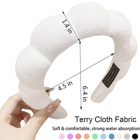 Spa Headbands for Washing Face or Makeup, Sponge Bubble Skincare Headbands, Puffy Terry Cloth Hairband for Women, Skin Care Makeup Headwear Hair A...