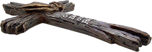 God Bless Our Family Wall Cross with Praying Hands, Rustic Wood Look, 13 Inches...