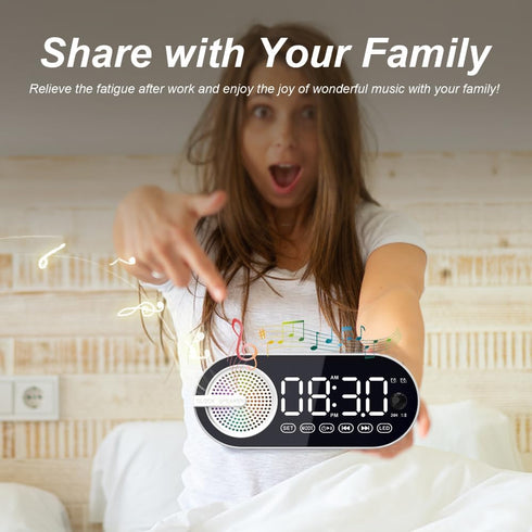 Digital Alarm Clock Bluetooth Speaker, Dual Alarm Clock for Bedroom Wireless Speaker BT 5.0 with Rechargeable 1200mAh Battery, Support FM, TF Card...