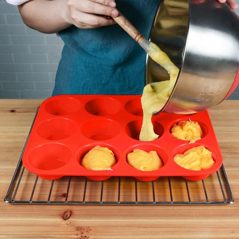 CAKETIME Silicone Muffin Pan, 12-Cup Cupcake Pan for Baking Muffin, Cake, Fat Bomb, 2-Pack Nonstick BPA Free...