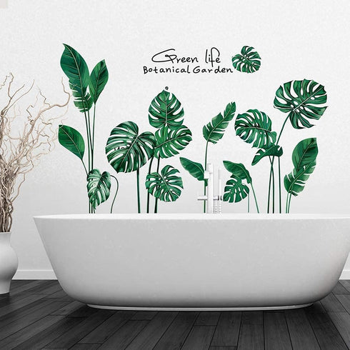 RW-1001 Removeable 3D Green Plants Wall Stickers DIY Fresh Leaf Home Wall Decoration Art Decor Wall Decal Peel and Stick Murals for Girls Kids Bab...