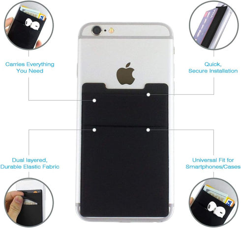 Cell Phone Stick on Wallet, Credit Card & Business Card & Id Holder (3 Packs) Compatible with iPhone, Android and Most Smartphones (Black + Pink)...