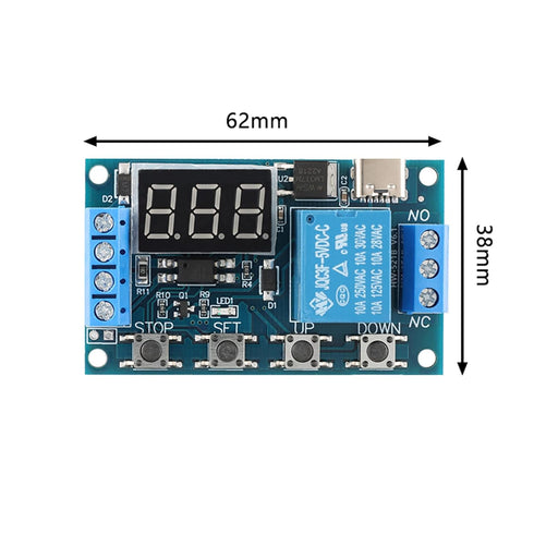 HW-521B 1-Channel Timer Relay Module Delay DC 6-30V Power Off Disconnect Trigger Delay Cycle Timer with LED Display Circuit On Type-C USB-C Interf...