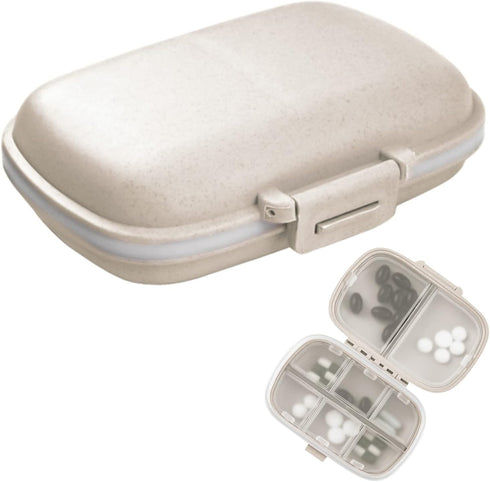 1Pack Travel Pill Organizer, 8 Compartments Portable Pill Case, Small Pill Box for Pocket Purse Portable Medicine Vitamin Container Beige...