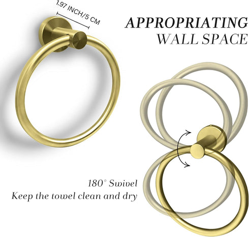 Gold Towel Ring?Hand Towel Holder for Bathroom Wall Mounted?Bathroom Towel Holder,Bathroom Towel-Racks,Bathroom Hardware Simple Round Towel Hanger...