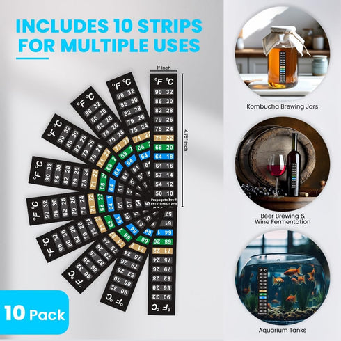 Stick On Thermometer Strip, Digital Temperature Display for Fermenting, Brewing, Wine, Beer, Kombucha or Aquariums. 50-90F (10-32C) Adhesive Stick...