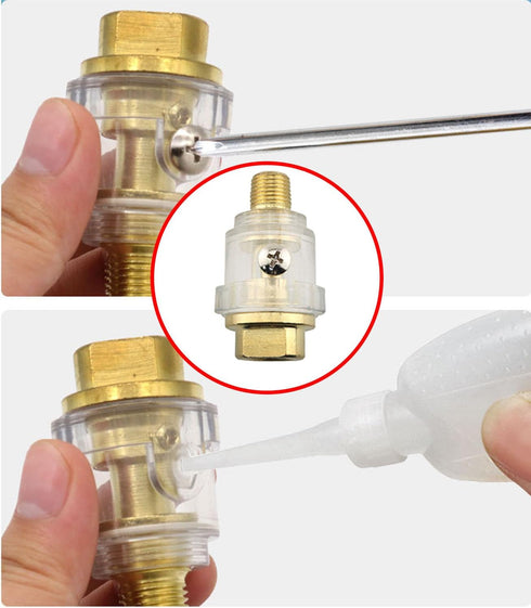 CHENJIN 2PCS Mini Automatic Grease Filler 1/4 NPT Air Compressor Oil Lubricator Iron Plated Copper Pneumatic Tools Internal Parts with Screws...