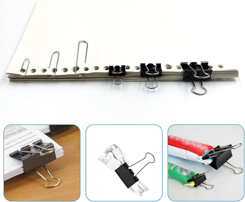 340 PCS Paper Clips and Binder Clips Assorted Sizes, Large Medium Small Silver Paperclips&Black Binder Clip Set for Home&School&Office Document Or...