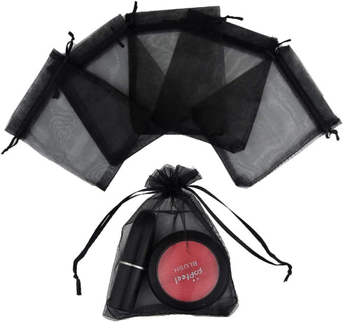 50pcs Organza Bags 3.54''x4.33''(9x11cm) Satin Drawstring Organza Pouch Wedding Party Favor Gift Bag Jewelry Watch Bags -Black...