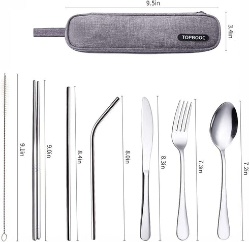 Portable Stainless Steel Flatware Set, Travel Camping Cutlery Set, Portable Utensil Travel Silverware Dinnerware Set with a Waterproof Case (Silve...