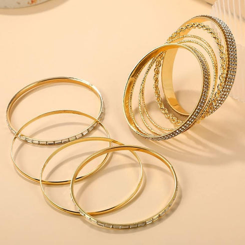 Fuqimanman2020 Boho Chunky Indian Multi Layered Stackable Textured Bangle Bracelets Set Faux Pearl Smooth Cable Bracelet Gold Tone for Women Weddi...