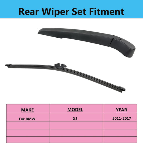 Rear Wiper Blade Arm Set Replacement for BMW X3 F25 2011-2017 Back Glass Wipers, Factory OE Style Rear Windshield Wiper Arm & Wiper Blade 61627213...