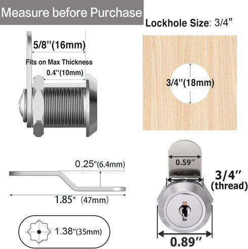 Cabinet Cam Locks Keyed Alike, 5/8'' Fits on 3/8'' Max Door Thickness, Secure File Drawer Mailbox RV Storage Replacement Set, Zinc Alloy (5/8 Inch...