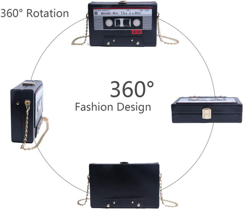 KUANG! Women Retro Tape Shaped Clutch Hundred Dollar Bill Box Shoulder Bag Elegant Evening Crossbody Handbag (A-Black)...