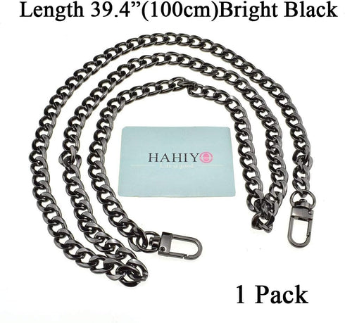 HAHIYO Purse Chain Strap Length 39.4” Bright Black for Shoulder Cross Body Sling Purse Handbag Clutch Bag Replacement Strap Comfortable Flat 0.4” ...