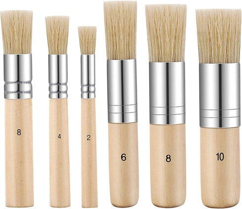 6 Pieces Wooden Bristle Stencil Brushes Set, Multi Size Bristle Painting Brushes Wooden Handle Stencil Brushes for Acrylic Oil Watercolor Painting...