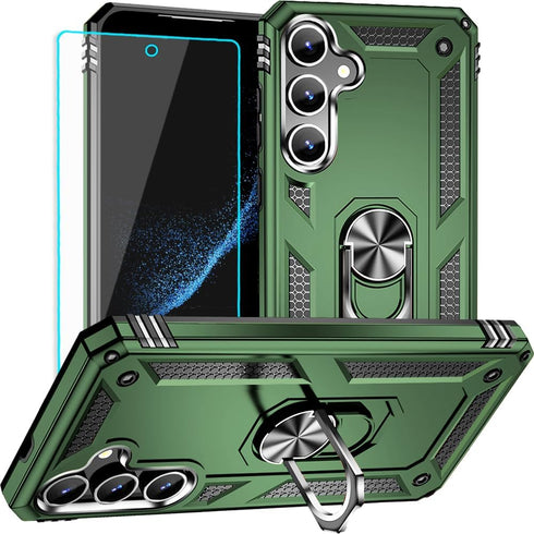 for Samsung Galaxy S24 Case: Galaxy S24 Case with HD Screen Protector - Military Grade Protective Cases with Ring for Samsung S24(Army Green)...