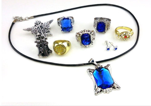 Cosplay Black Butler Ciel Sebastian Ring Necklace Earring Studs Set...