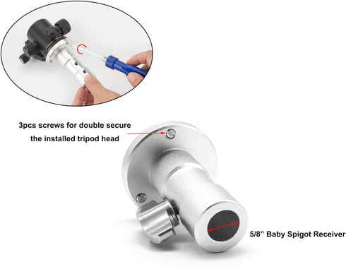 PHOCUS Baby Ball Head Adapter (5/8" Baby Stud to 3/8" Thread), C Stand Camera Mount Adapter for Tripod Head on Photography Light Stand or C-Stand ...