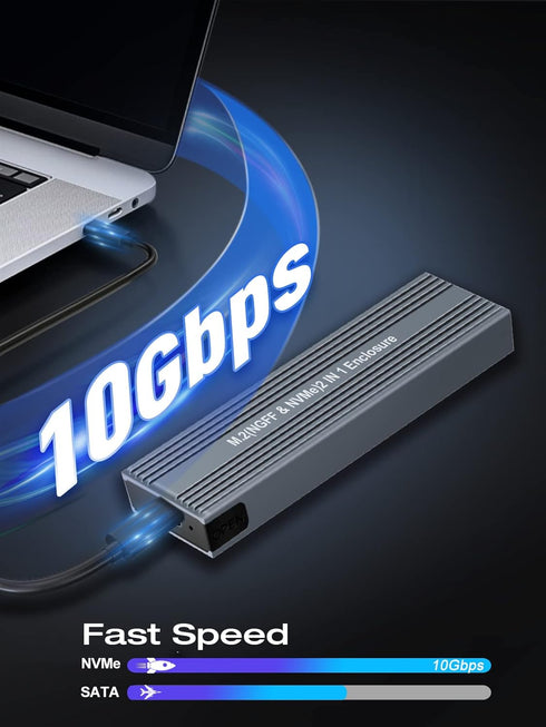 M.2 NVME SATA SSD Enclosure Adapter ,V VCOM Tool-Free USB 3.2 Gen 2 10Gbps NVMe PCI-E 6Gbps SATA M-Key / B+M Key Solid State Drive External Adapte...