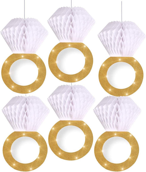 Bridal Shower Decoration,Engagement Party Supplies,Bachelorette Party Favor,She Said Yes Engaged Diamond Ring,Glitter Gold Honeycomb Ring Hanging ...