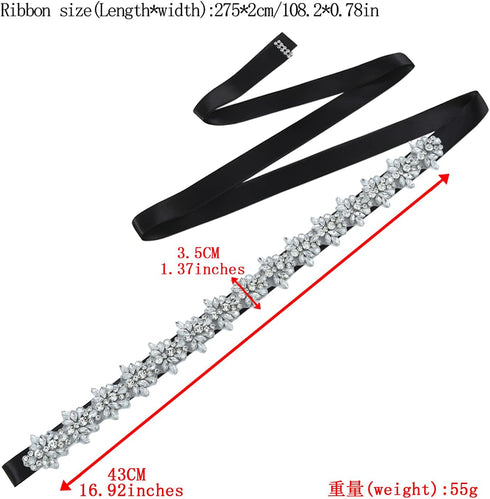 Top Queen Women's Crystal Diamond Bridal Belt Sashes Wedding Belts Sash for Wedding, Black, One Size...