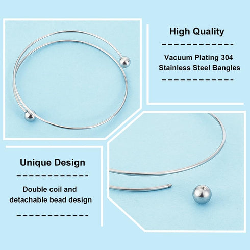 PH PandaHall 10pcs Stainless Steel Wire Bracelet Adjustable Bangle Bracelet Blank Cuff Bracelet with Removable Ball Bead Expandable Blank Bangle B...