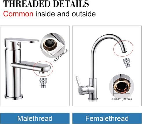 Dreyoo 2 Pcs Dishwasher Faucet Adapter, Dishwasher Snap Adapter Connection 15/16-27Male or 55/64-27Famale Chrome (No Filter)...