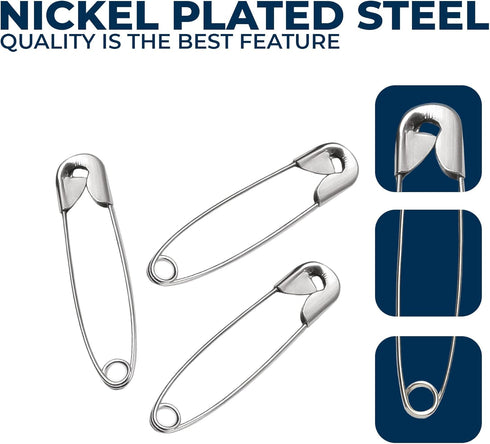 250 Pack Safety Pins by Luxurecourt, 4 Assorted Sizes of Durable, Silver Small and Large Safety Pins Bulk, Rust-Resistant Nickel Plated Steel, Sha...