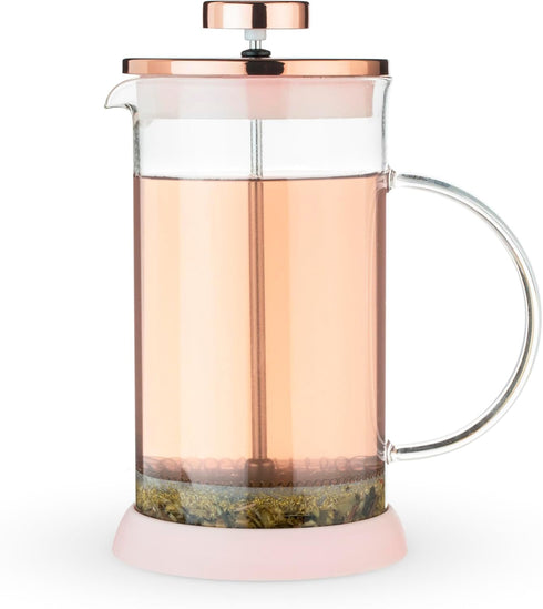 Pinky Up Riley Mini Glass Tea Press Pot, Coffee Maker, French Press for Loose Leaf Tea and Coffee, Hot or Iced Beverage Brewer, 12 oz, Pink...
