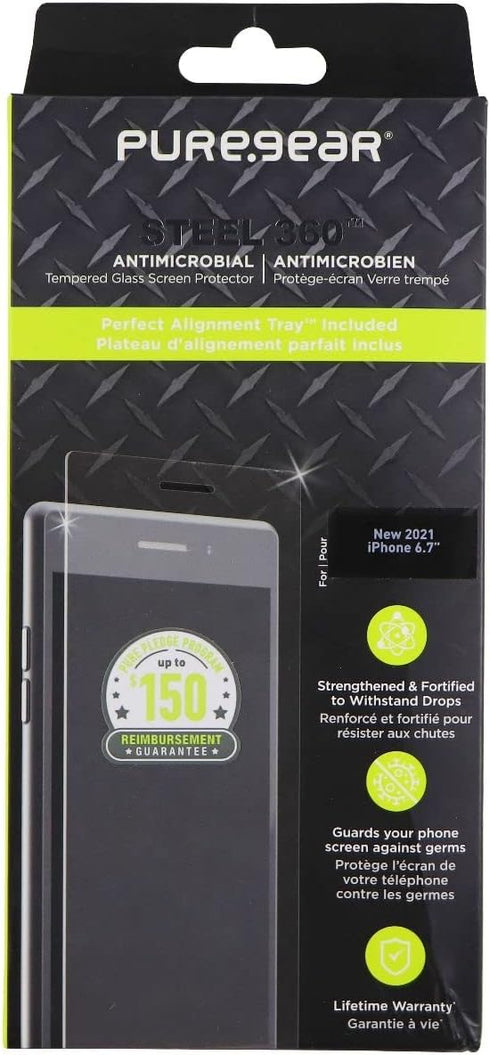 PureGear Steel 360 Tempered Glass Protector for Apple iPhone 13 Pro Max - Clear...