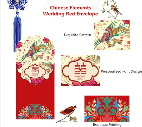 10 PCS Chinese Elements Wedding Red Envelopes,17.0 x 9.0 cm/ 6.7 x 3.5 inches Cash Envelopes,Thank You Cards,Lucky Money Gift Envelopes Red Packet...