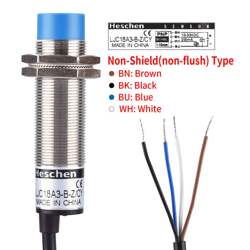 M18 Capacitive Proximity Sensor Switch, Non-Shield Type, LJC18A3-B-Z/CY, Detection 10mm, 10-30VDC 200mA, PNP NO+NC, 4 Wires...