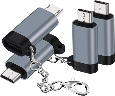 USB C to Micro USB Adapter, (4-Pack) Type C Female to Micro USB Male Convert Connector with Keychain Charge & Data Sync Compatible Samsung Galaxy ...