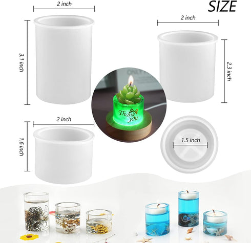 Actvty Candle Holder Resin Molds, Set of 3 Cylindrical Tealight Candle Holder Silicone Molds for Resin Casting DIY Table Centerpiece Wedding Party...