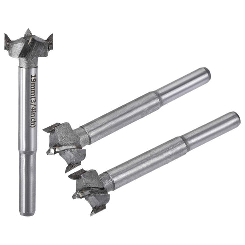 uxcell Forstner Wood Boring Drill Bits 17mm 18mm 19mm Dia. Hole Saw Carbide Alloy Steel Tip Round Shank Cutting for Hinge Plywood Wood Tool 3in1 S...