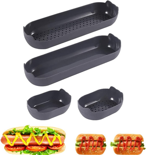 Hot Dog Buns Pan, 4-Piece Loaf Pan Bread Pan, Baking Hoagie Rolls, Non-Stick Hot Dog Mold, Easy to Demold Homemake Silicone Bread Mold for Hot Dog...