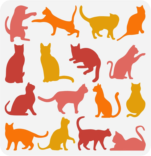 FINGERINSPIRE Cat Drawing Stencil 11.8x11.8inch Reusable Cat Painting Template DIY Craft Cute Cat Pattern Stencil Animal Cat Stencil for Painting ...