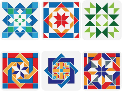 FINGERINSPIRE 6 Pcs Sunshine Barn Quilt Stencil 7.87x7.87 inch Kaleidoscope Quilt Block Painting Stencil Plastic Geometric Patterns Stencil Reusab...