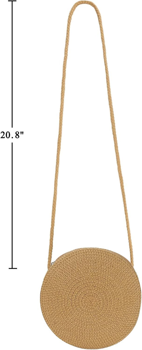 Womens Small Round Straw Crossbody Bag Beach Shoulder Bag Handbag Purse for Summer...