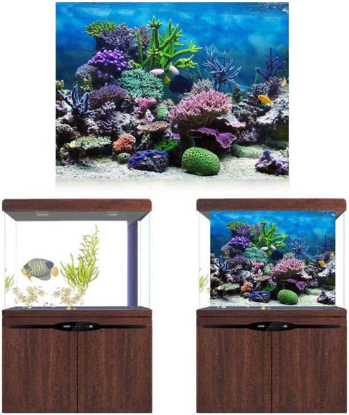 Aquarium Background Poster,Fish Decorations Pictures 3D Effect PVC Adhesive Poster Underwater Coral Reef Decor Paper Cling Decals Sticker(76x30cm)...