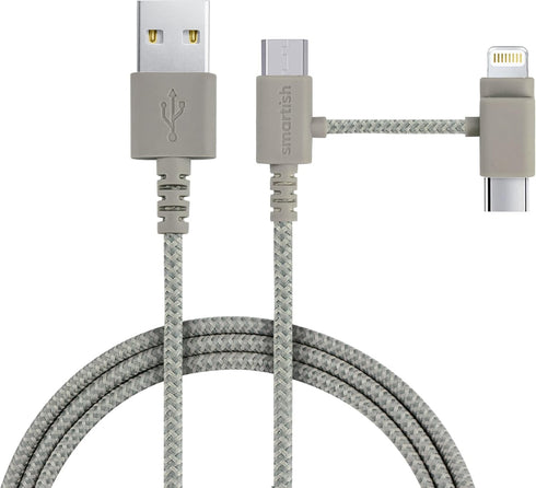 Smartish USB-C/Lightning Cable for iPhone 15/14 - Crown Joule - 6 Foot Universal Fast Fabric Wrapped Charging Cable w/Micro-USB - Apple MFi Certif...