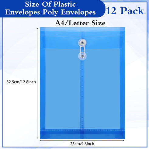 12 Pack Plastic Envelopes with Button and String Tie Closure Expandable Poly String Envelopes Plastic File Folder Plastic Document Envelope Letter...