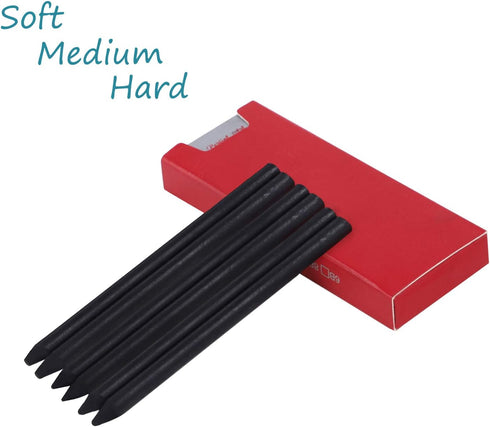 BXT 5.6MM Lead Refills for Metal Automatic Mechanical Graphite Pencil,6pcs Charcoal Refills in Soft Medium Hard for Draft Drawing, Shading, Crafti...