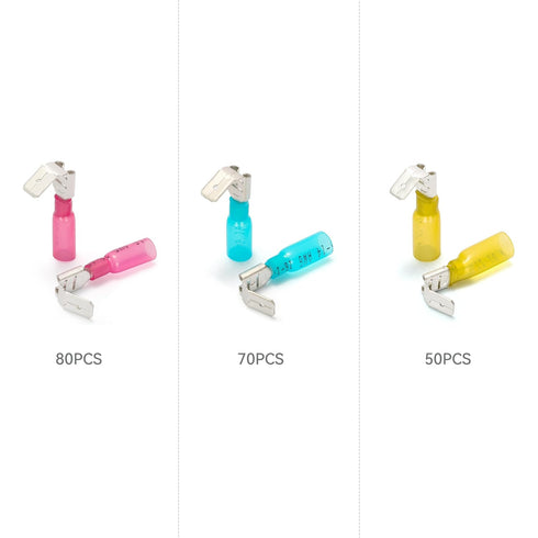 HKS 200PCS Piggyback Spade Connector Kit - Heat Shrink Electrical Quick Disconnect Wire Connectors Kit - Tinned Red Copper - Automotive Marine Cri...