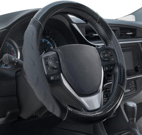 Motor Trend GripPlus Black Carbon Fiber Steering Wheel Cover, Standard 15 inch Size, Advanced Traction Grip, Car Steering Wheel Cover for Truck Va...