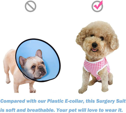 Dog’s Recovery Suit Post Surgery Shirt for Puppy, Wound Protective Clothes for Little Animals(pink white plaid-xs)...