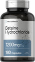 Horbaach Betaine HCl 1200mg | 180 Capsules | Betaine Hydrochloride Supplement | Non-GMO, Gluten Free...